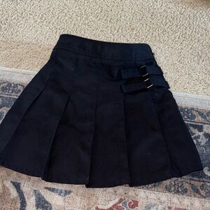 French Toast Navy Pleated Skirt with Buckle Accents